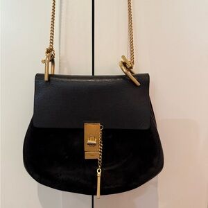 Chloe Drew Black Leather and Suede Saddle Bag
